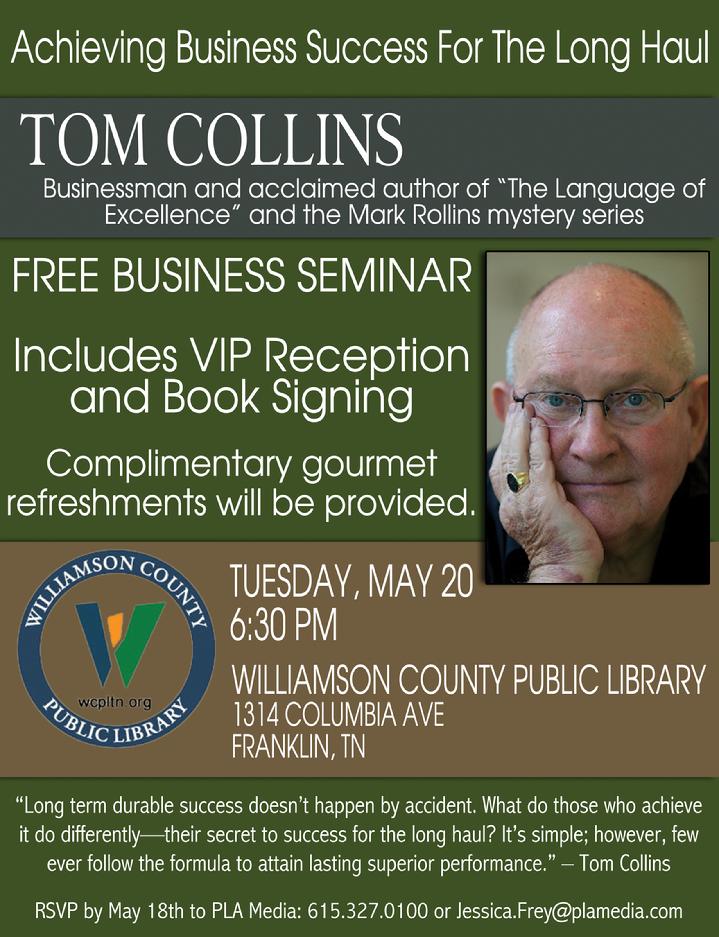 Mystery Writer Speaks on Leadership; May 20, 2014 at 6:00pm Williamson County Libary